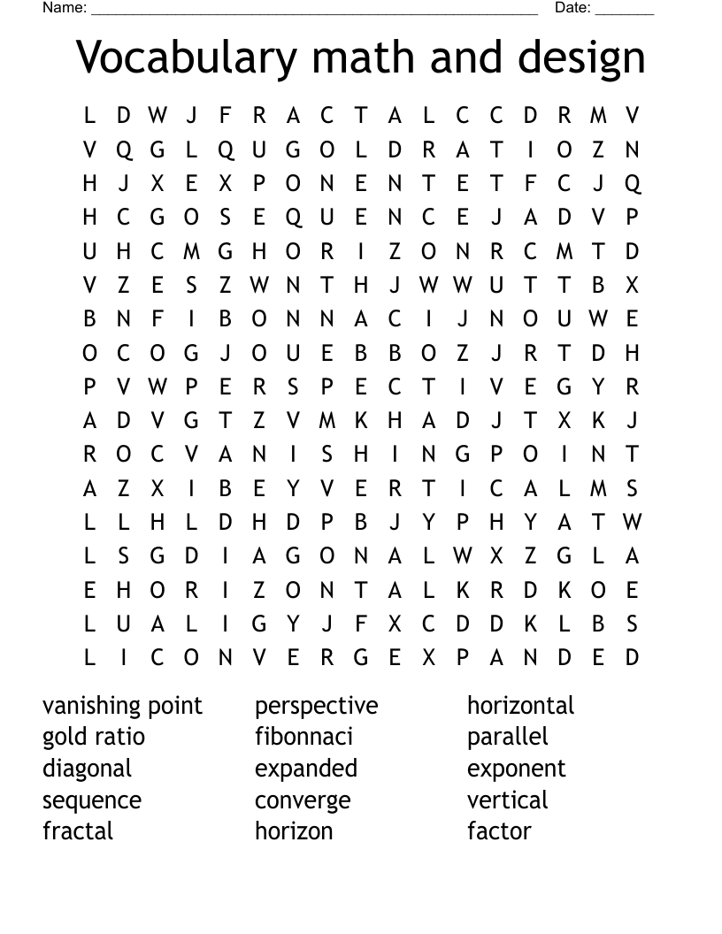 Vocabulary math and design Word Search