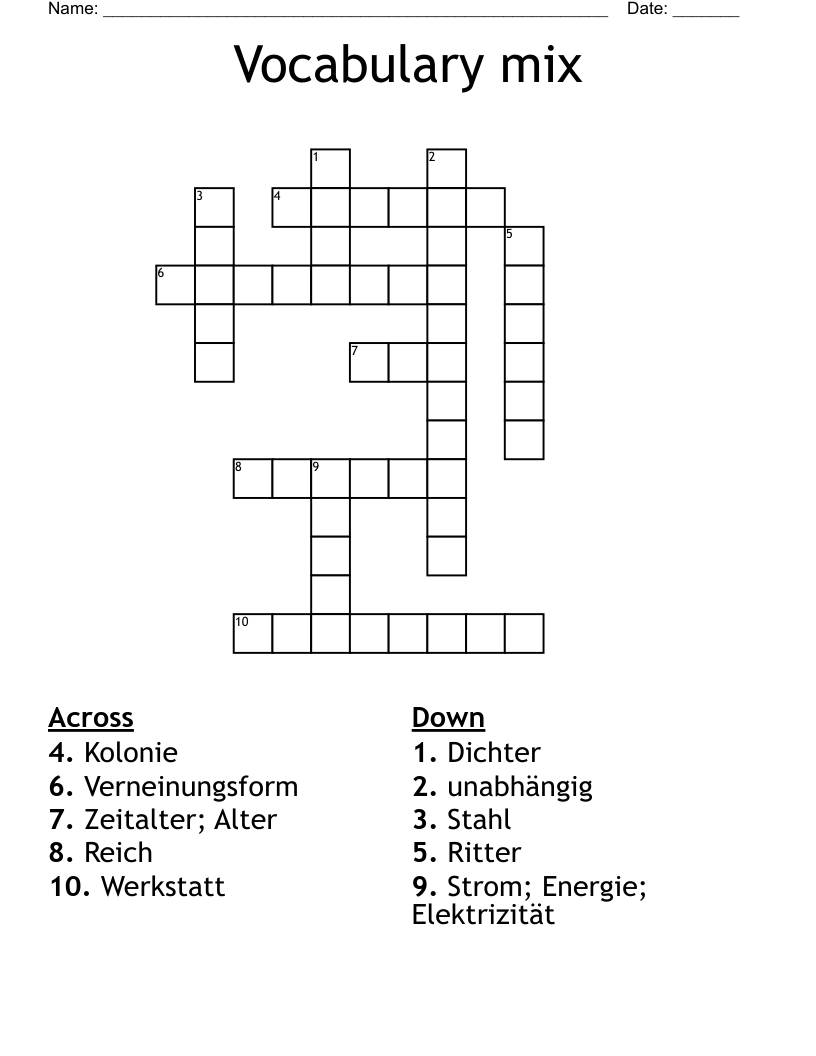 Vocabulary mix Crossword