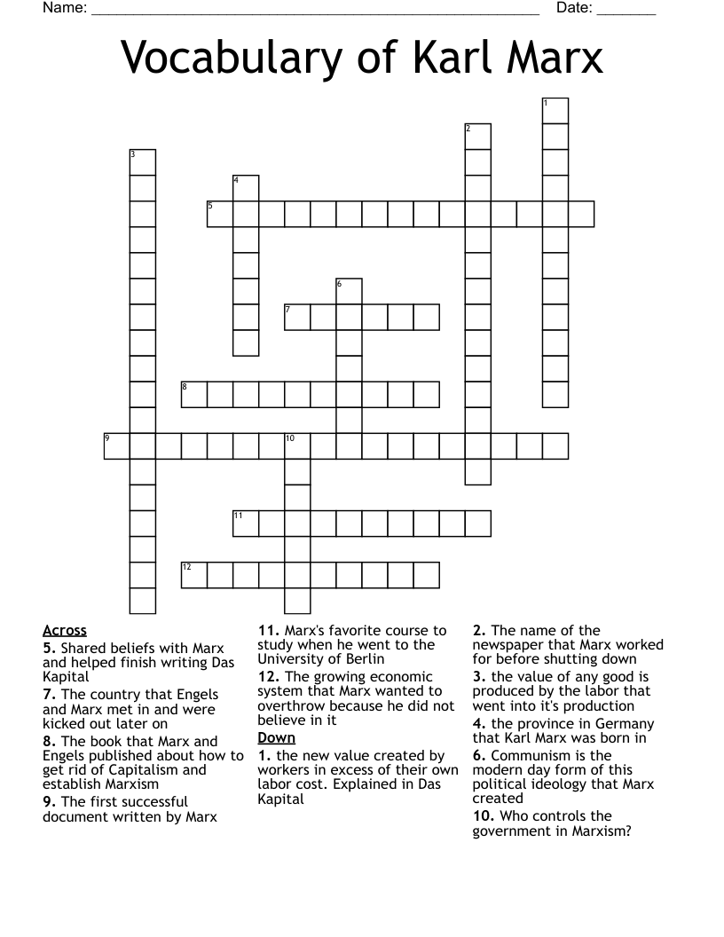 Vocabulary of Karl Marx Crossword