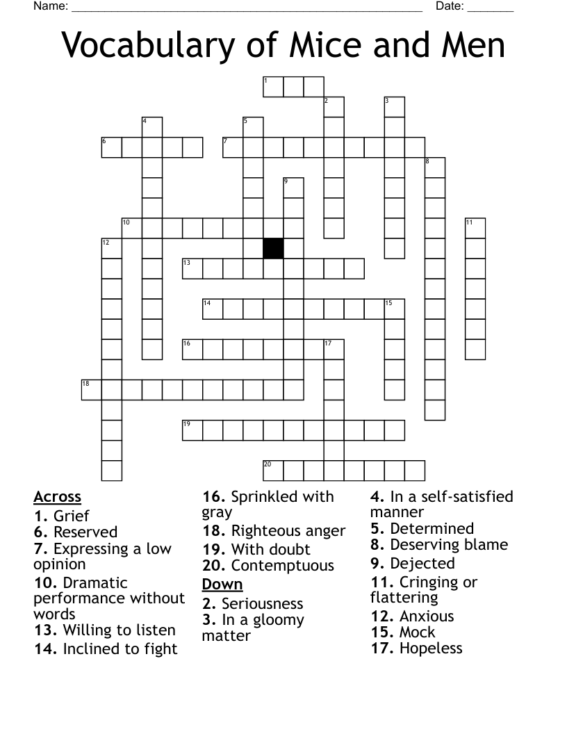 Vocabulary of Mice and Men Crossword