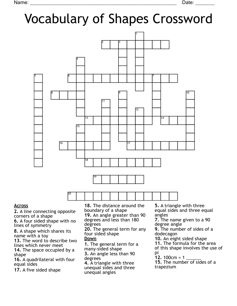 Vocabulary of Shapes Crossword
