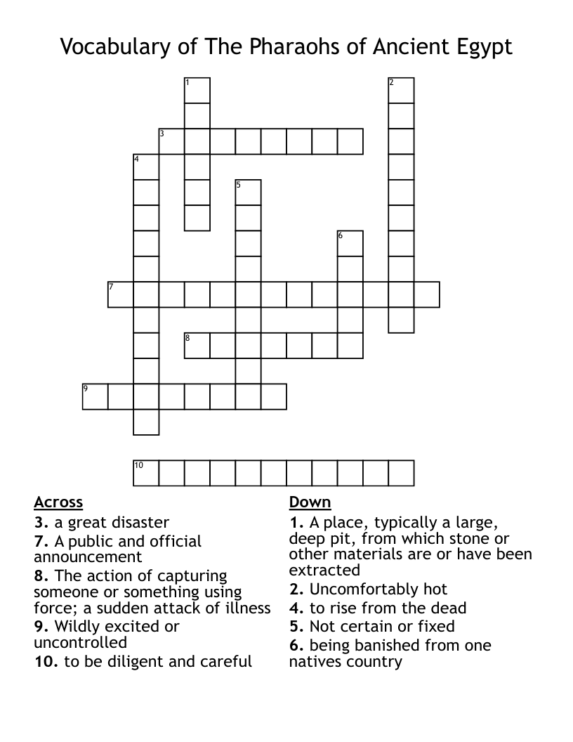 Vocabulary of The Pharaohs of Ancient Egypt Crossword