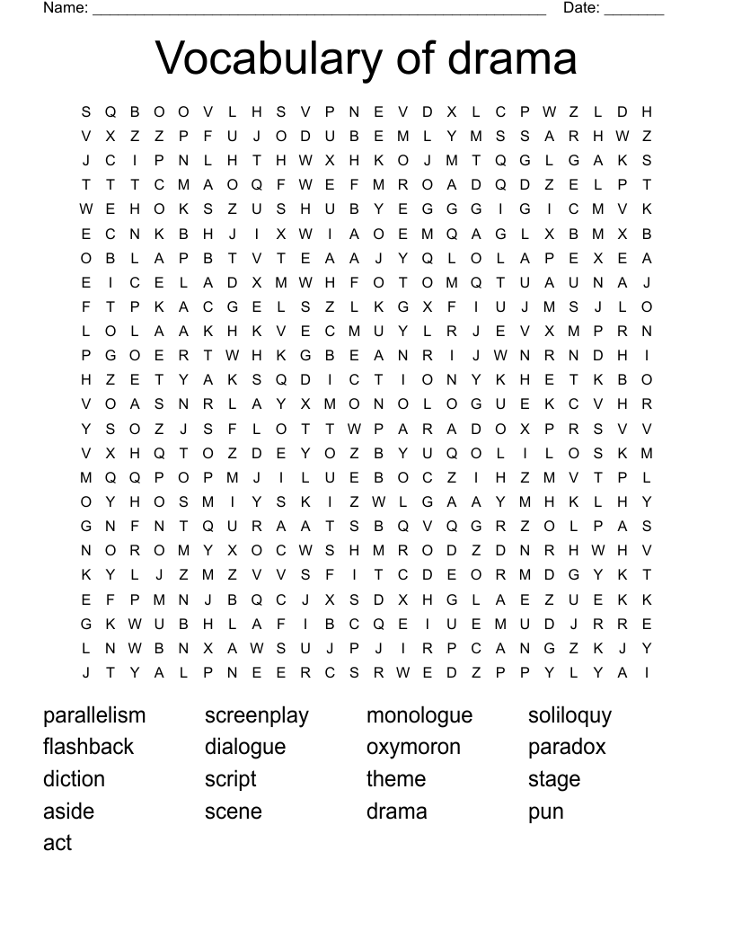 Vocabulary of drama Word Search