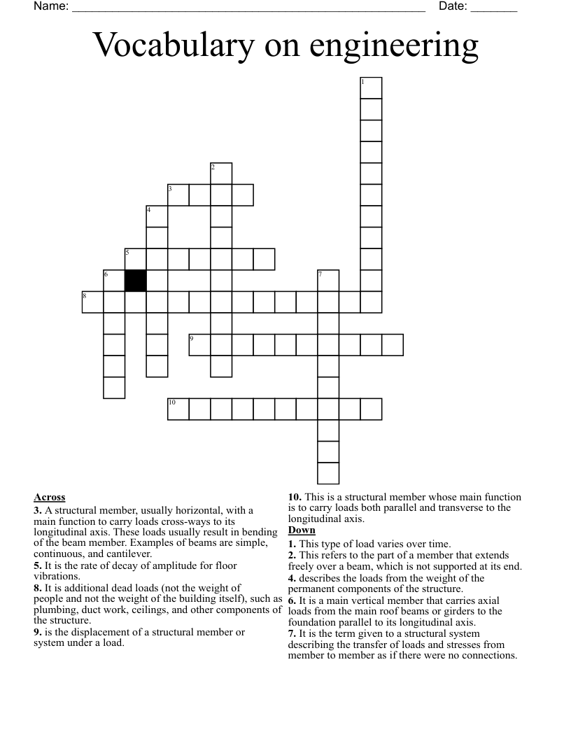 Vocabulary on engineering Crossword