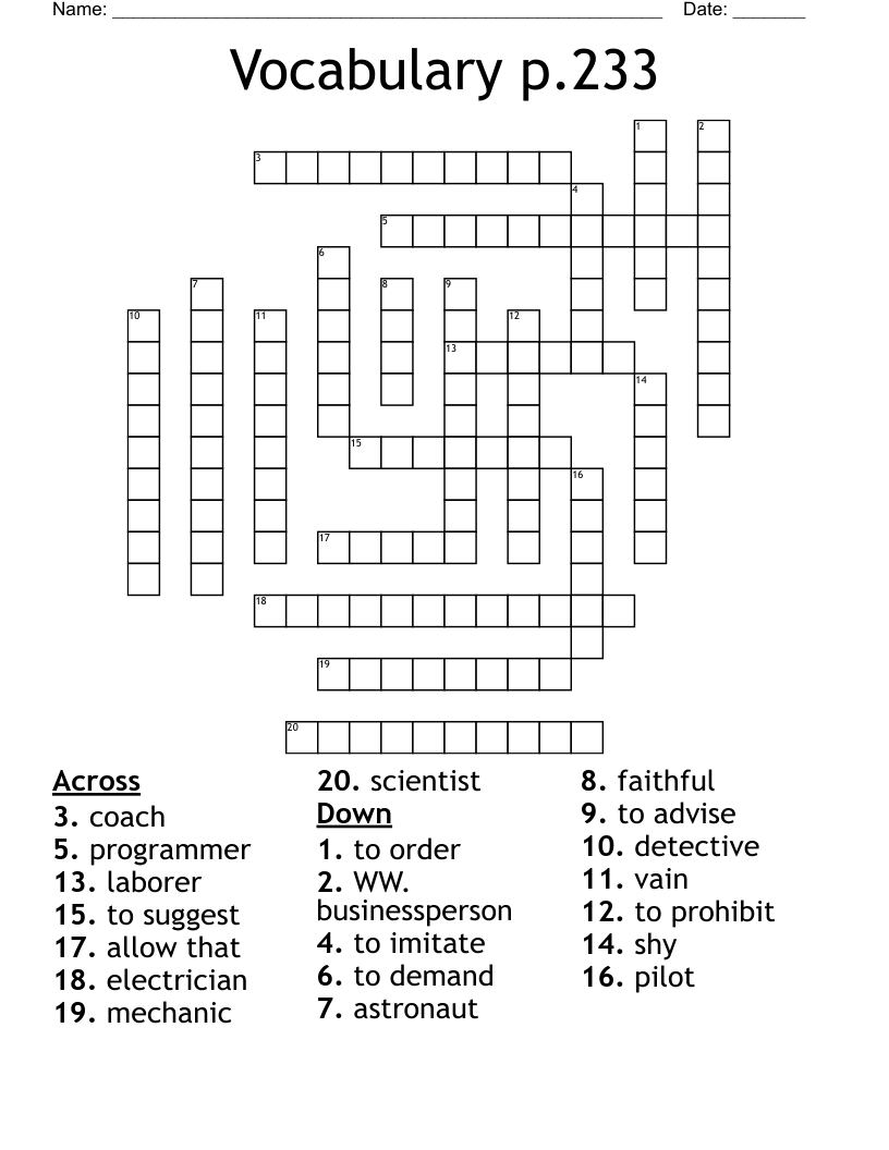 Vocabulary p.233 Crossword