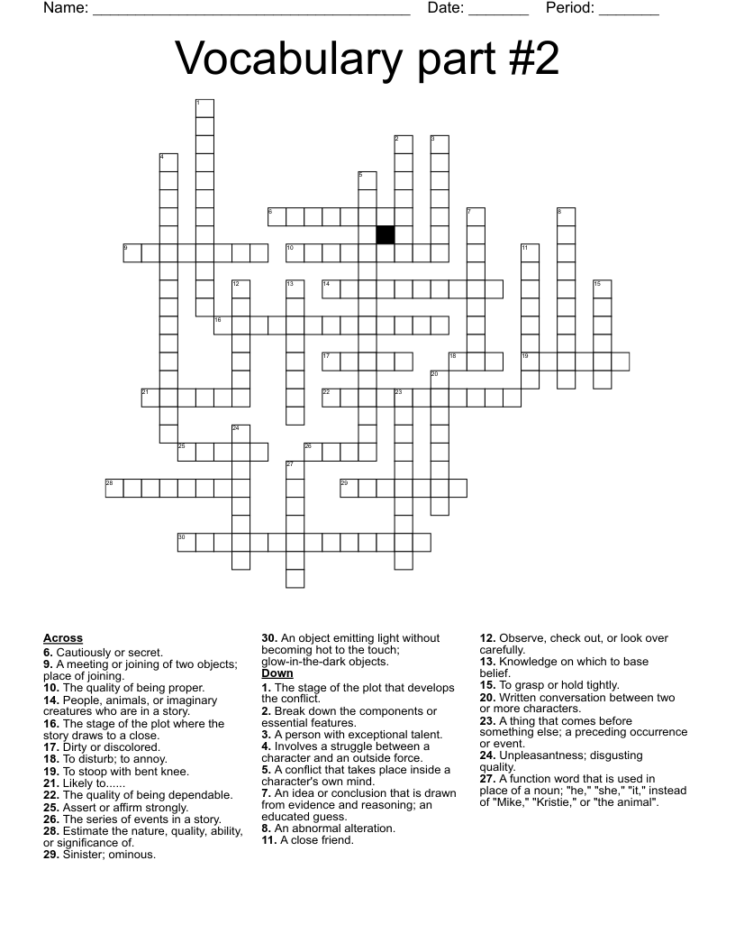 Vocabulary part #2 Crossword