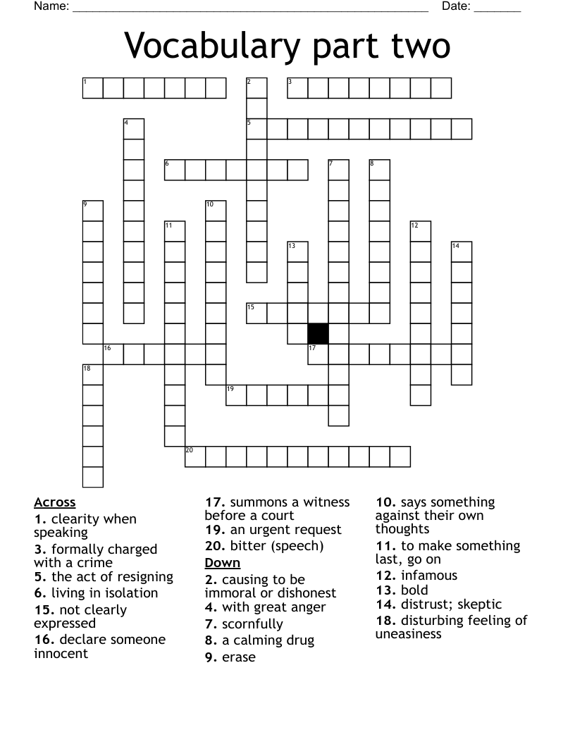 Vocabulary part two Crossword