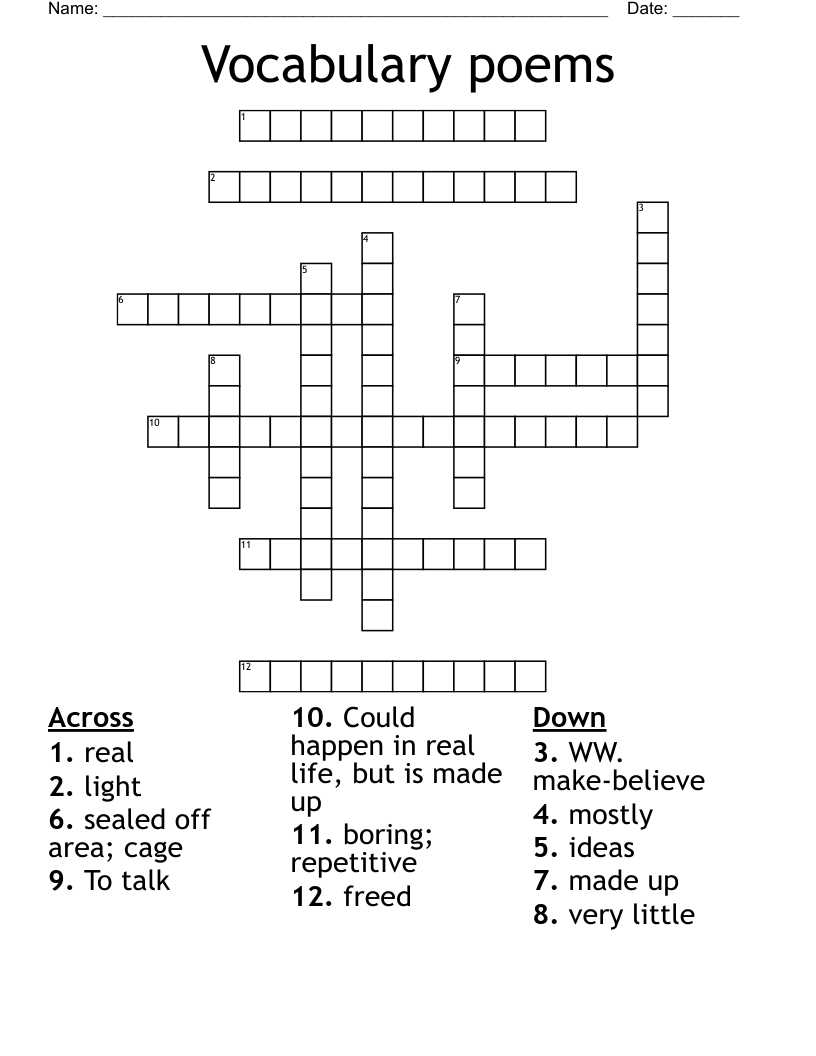 Vocabulary poems Crossword