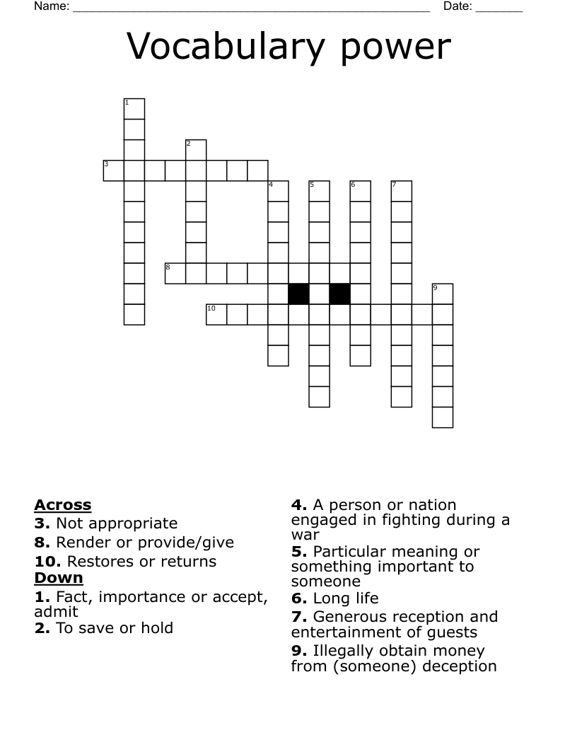 Vocabulary power Crossword