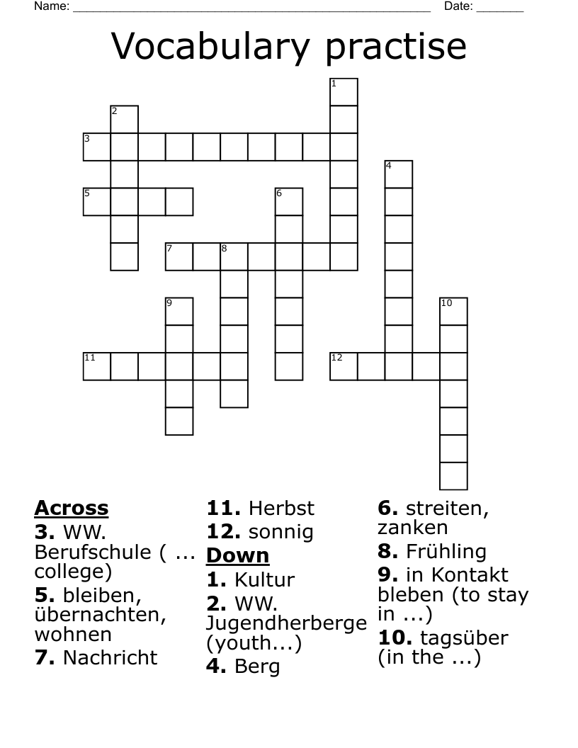 Vocabulary practise Crossword