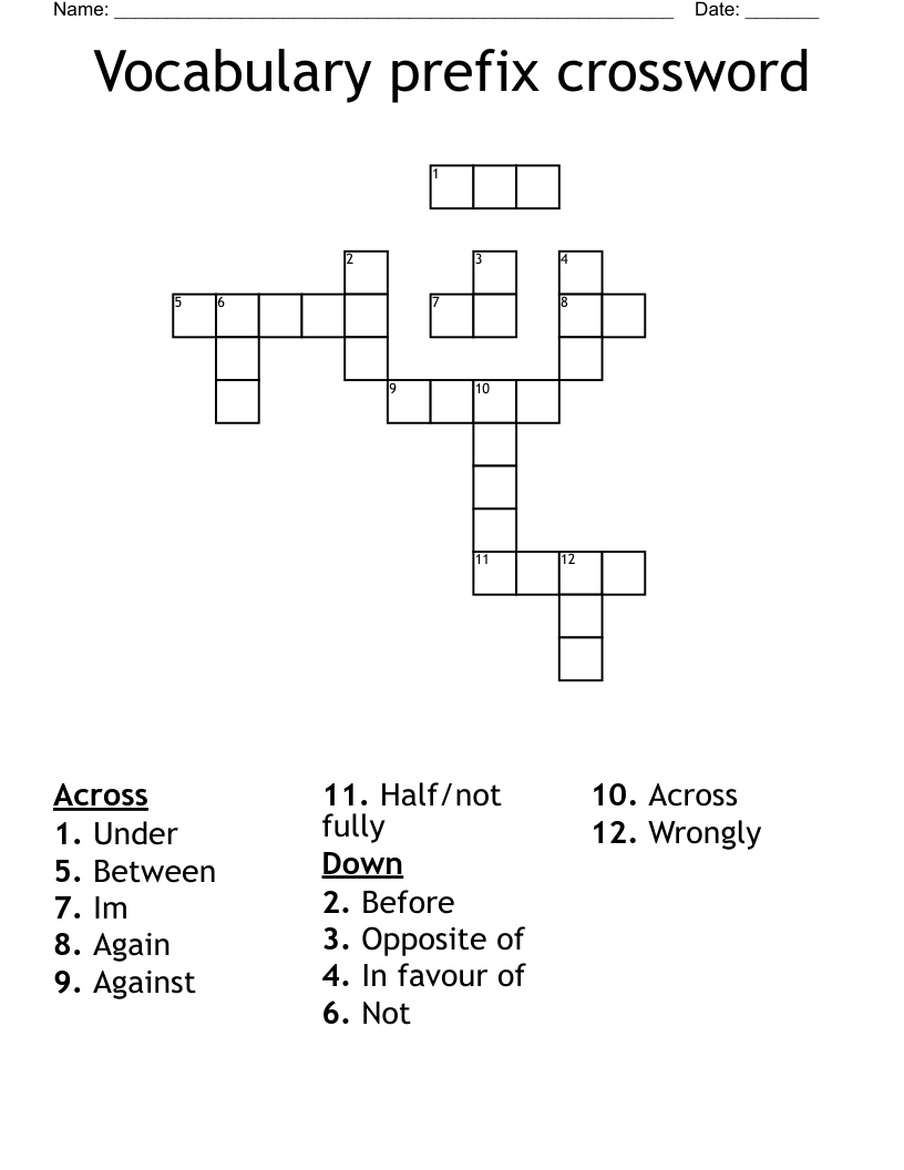 Vocabulary prefix crossword
