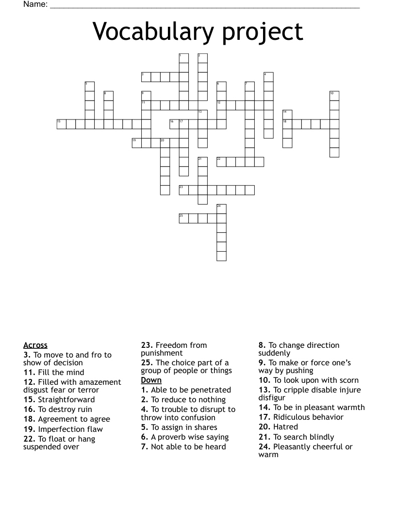 Vocabulary project  Crossword