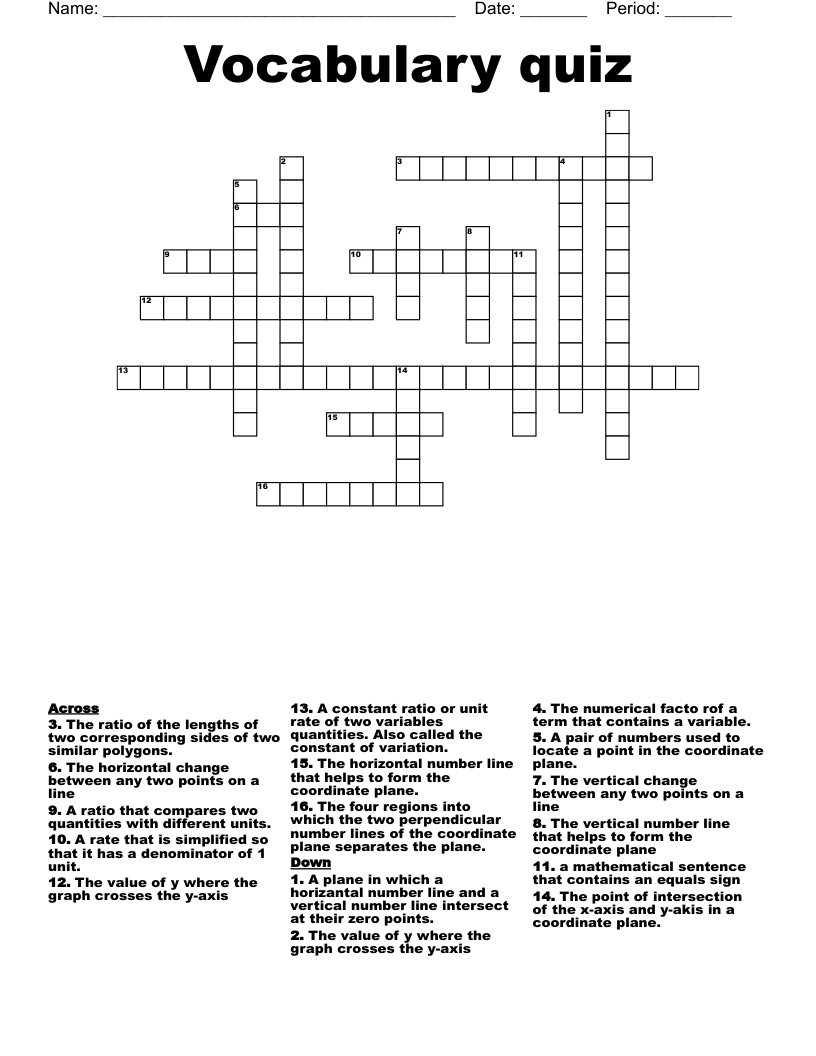 Vocabulary quiz Crossword