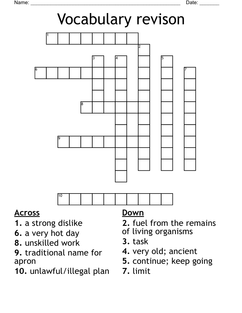 Vocabulary revison Crossword