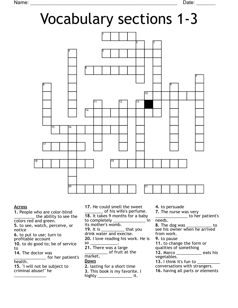 Vocabulary sections 1-3 Crossword