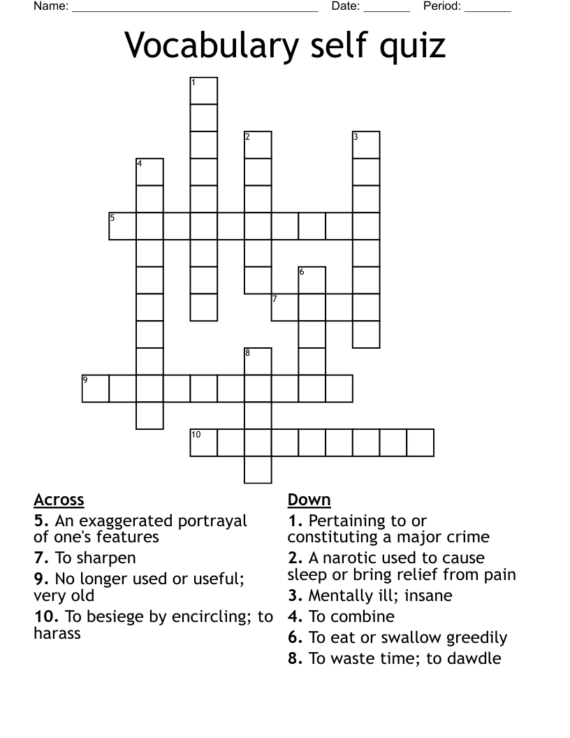 Vocabulary self quiz Crossword