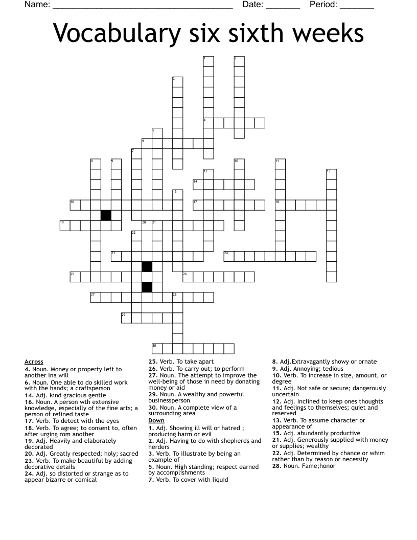 Vocabulary six sixth weeks Crossword
