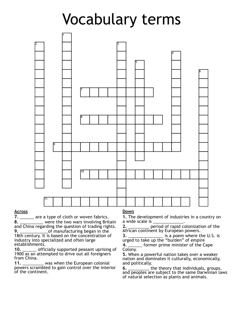 Vocabulary terms Crossword