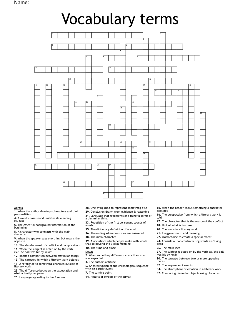 Vocabulary terms Crossword