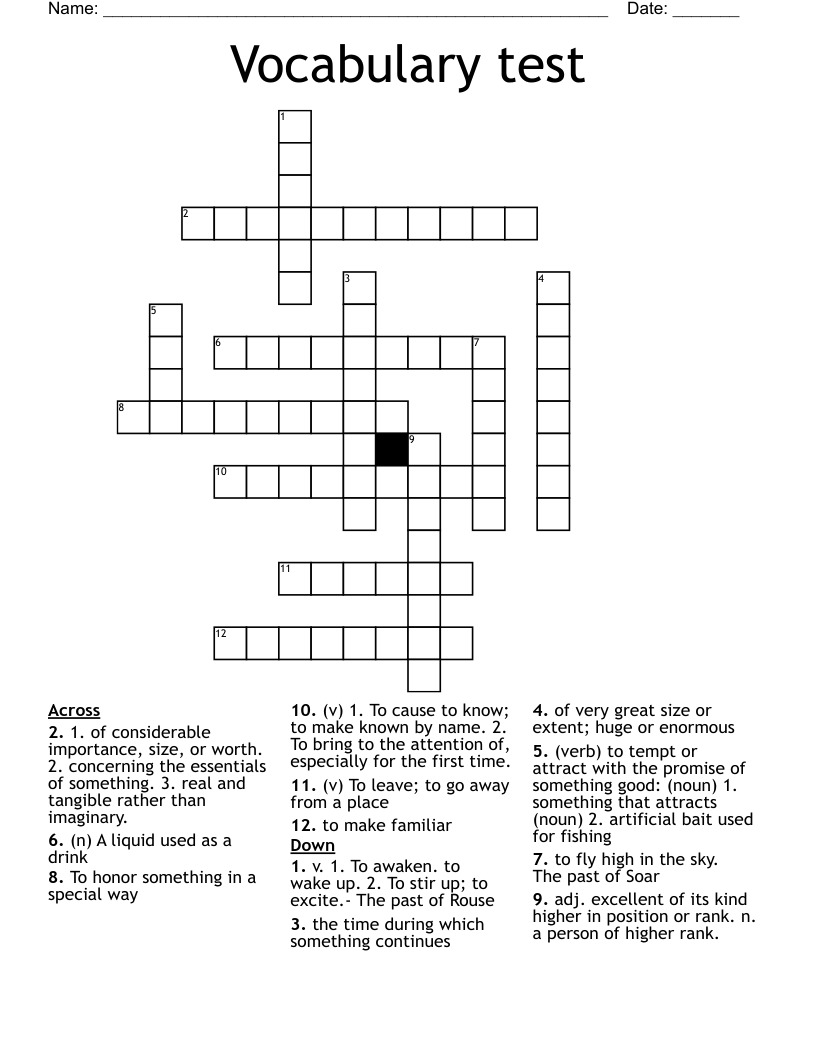 Vocabulary test  Crossword