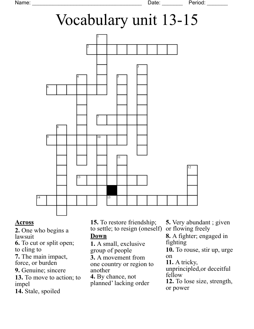 Vocabulary unit 13-15 Crossword