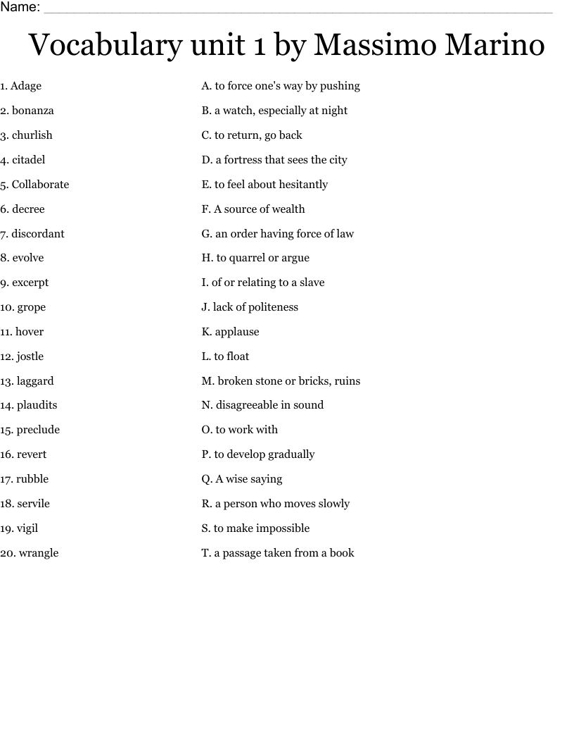 Vocabulary unit 1 by Massimo Marino Worksheet