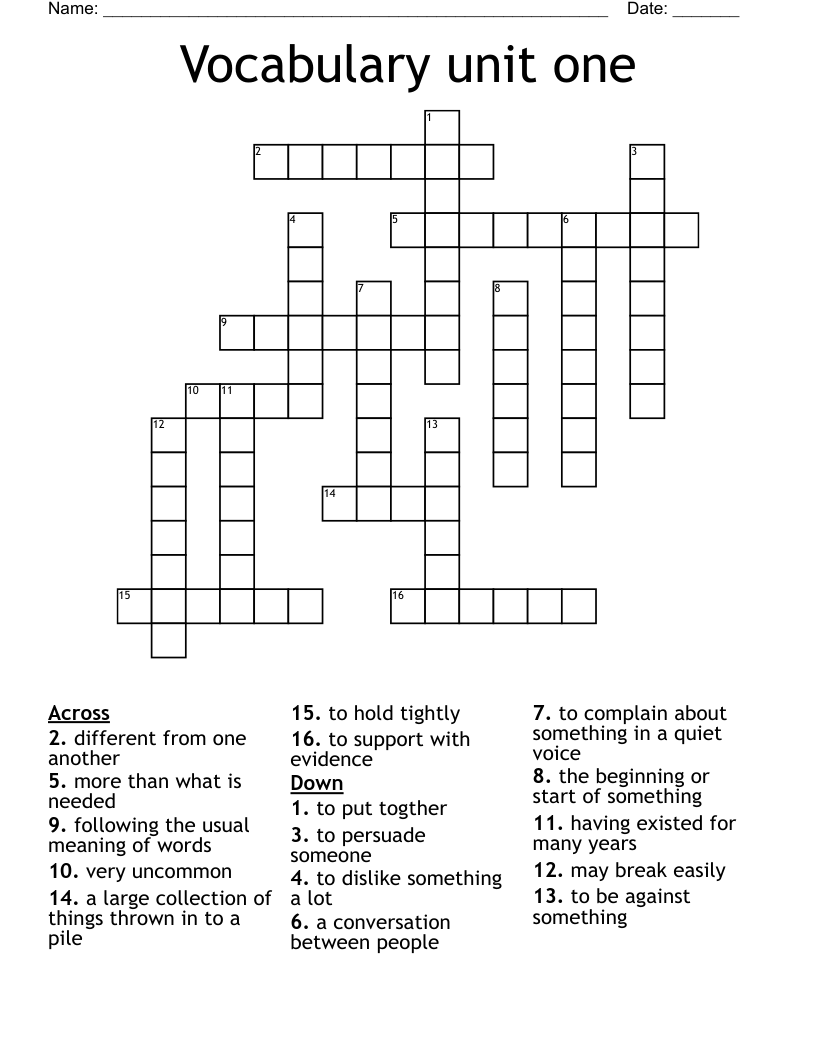 Vocabulary unit one Crossword