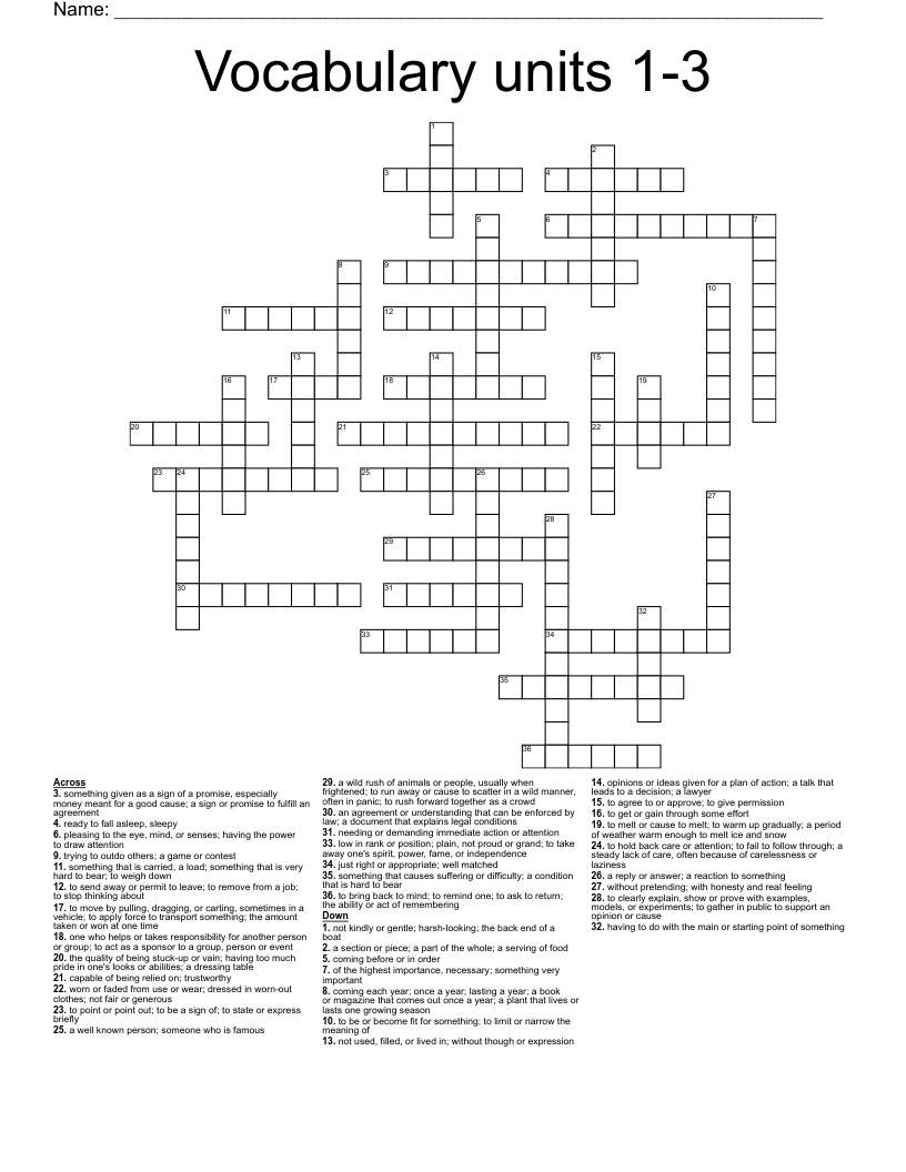 Vocabulary units 1-3 Crossword