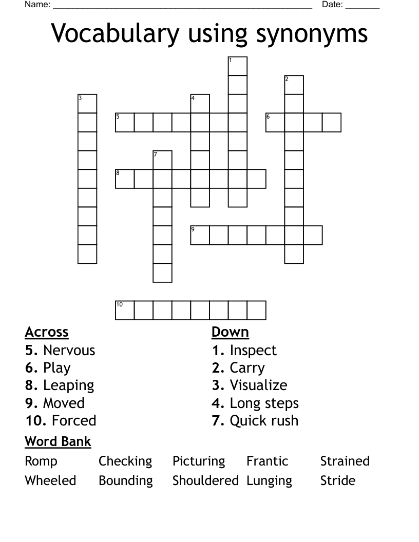 Vocabulary using synonyms Crossword