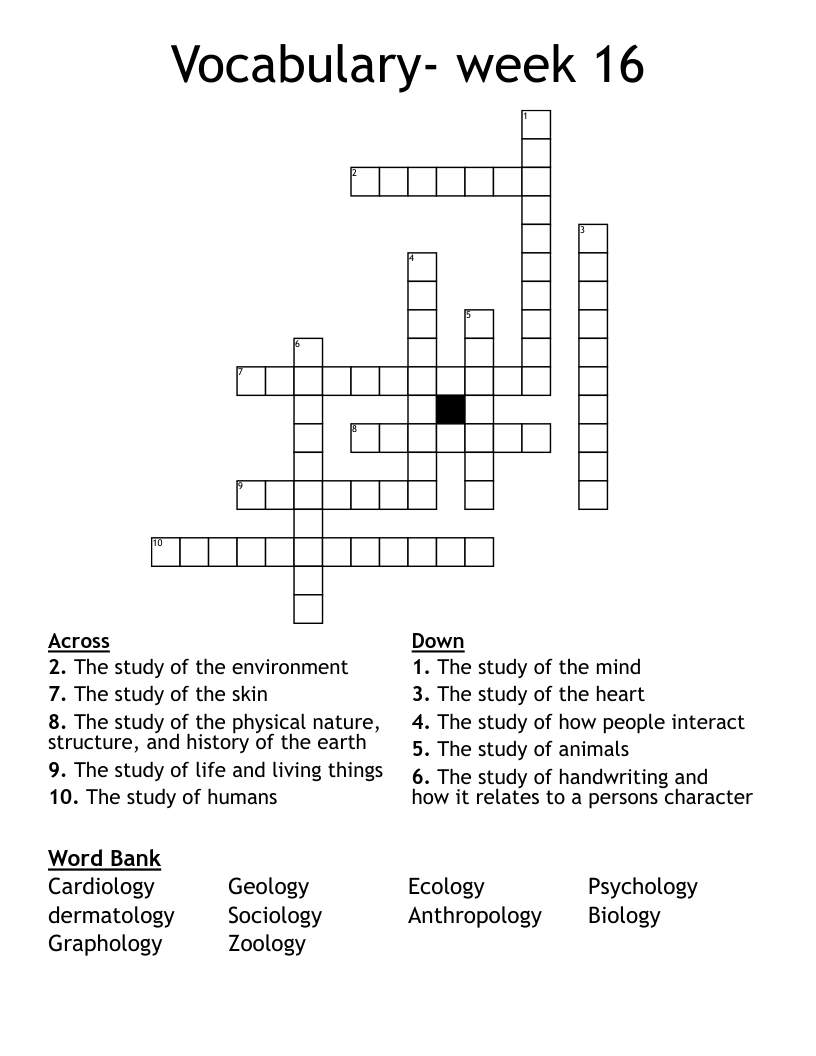 Vocabulary- week 16 Crossword