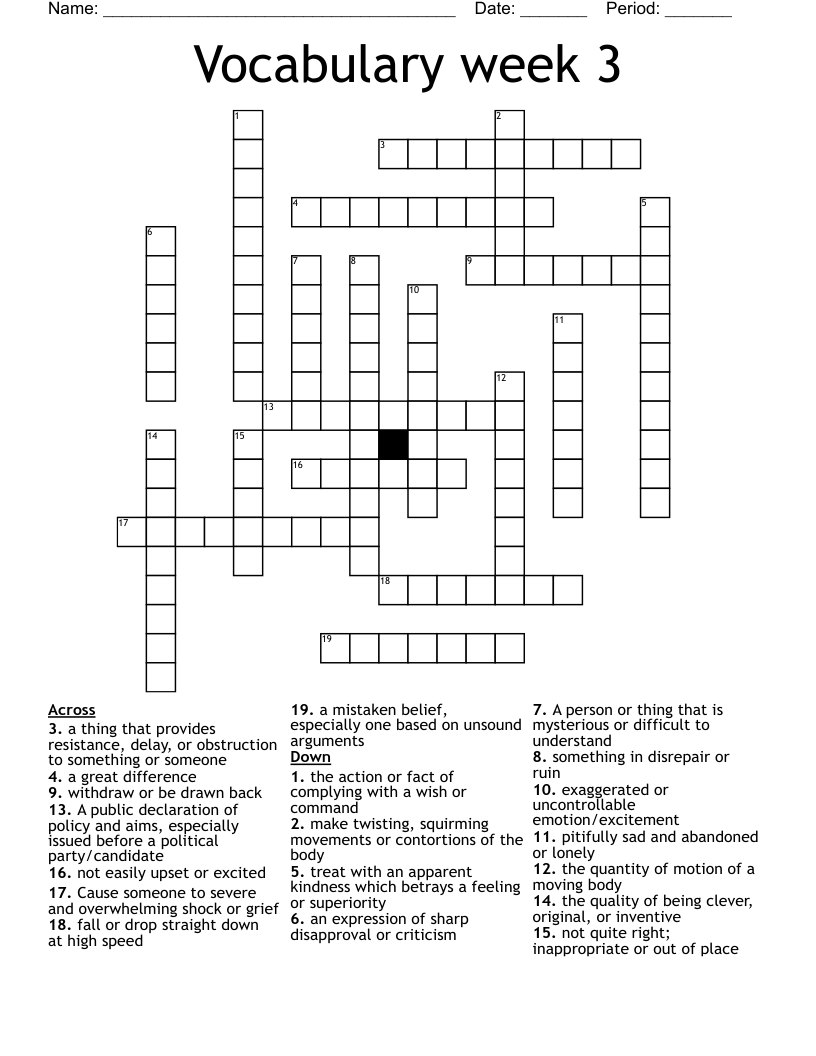 Vocabulary week 3 Crossword