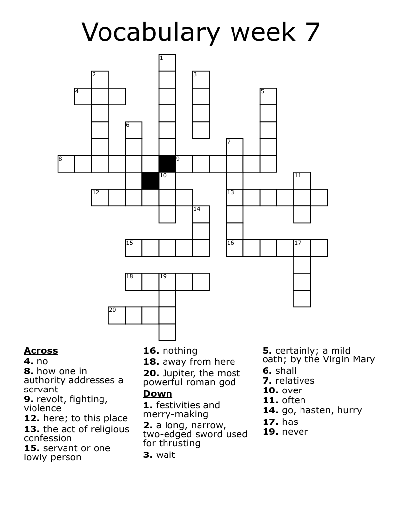 Vocabulary week 7 Crossword