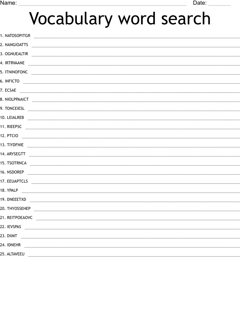 Vocabulary word  search Word Scramble