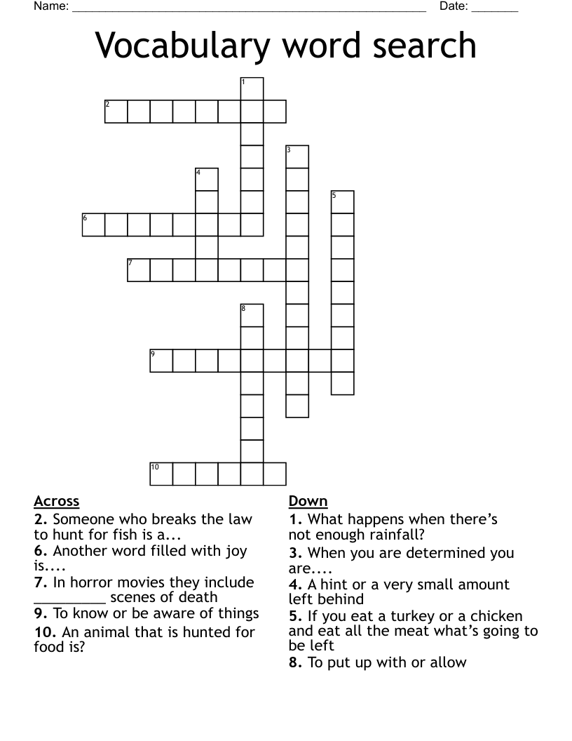 Vocabulary word search  Crossword