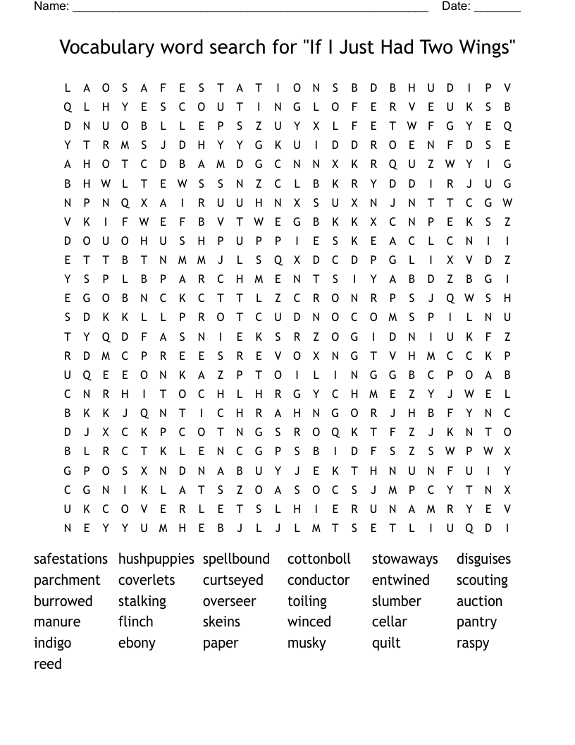 Vocabulary word search for "If I Just Had Two Wings"