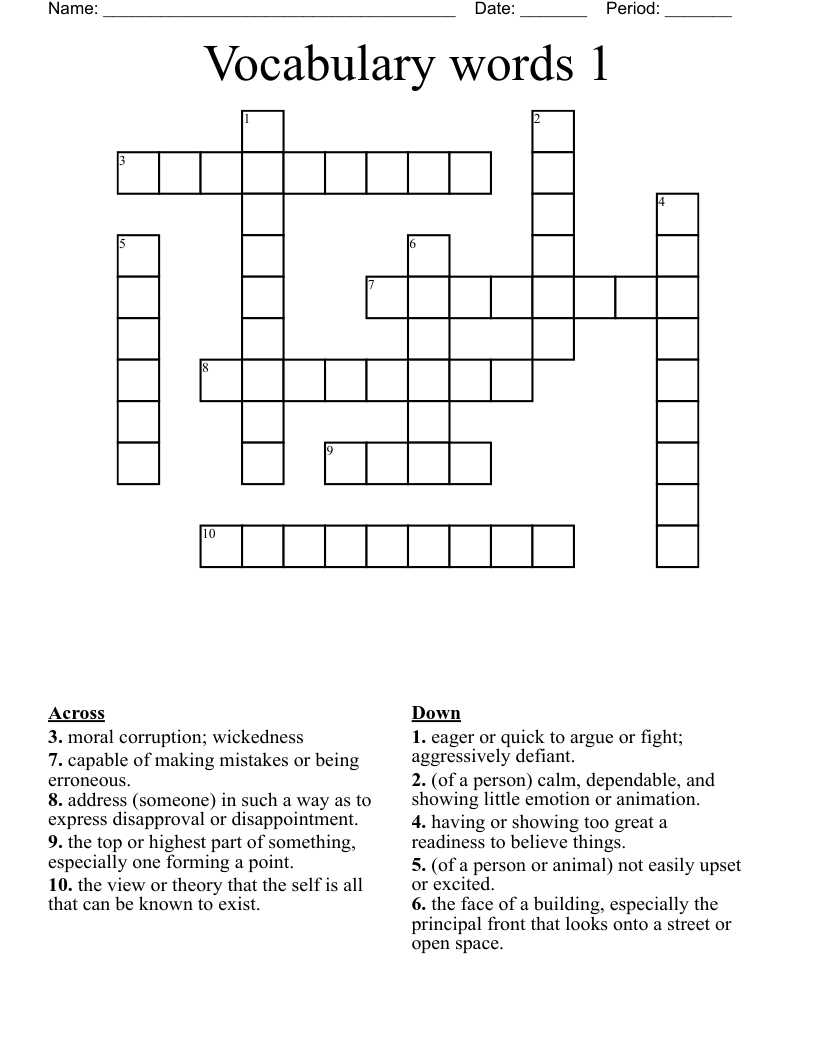 Vocabulary words 1 Crossword