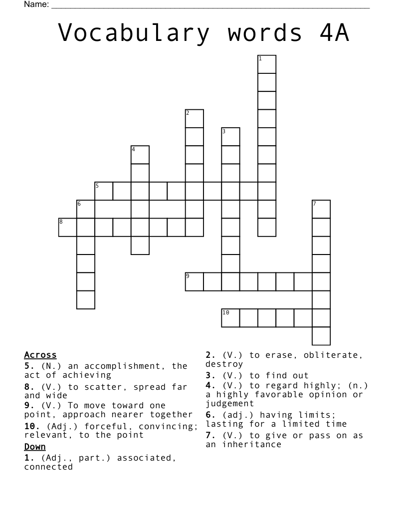 Vocabulary words 4A Crossword