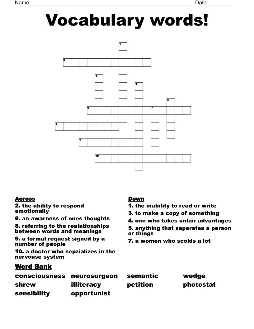 Vocabulary words! Crossword
