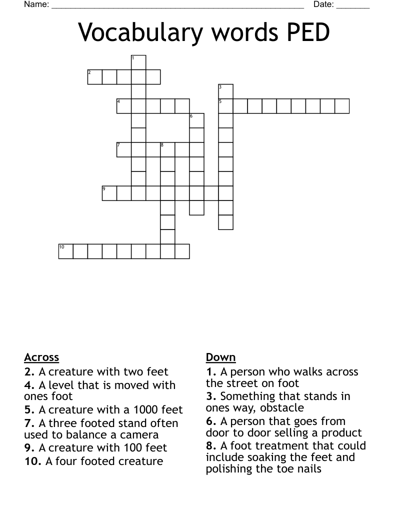 Vocabulary words PED Crossword