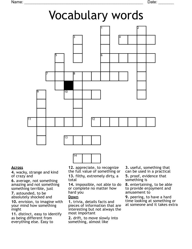 Vocabulary words  Crossword