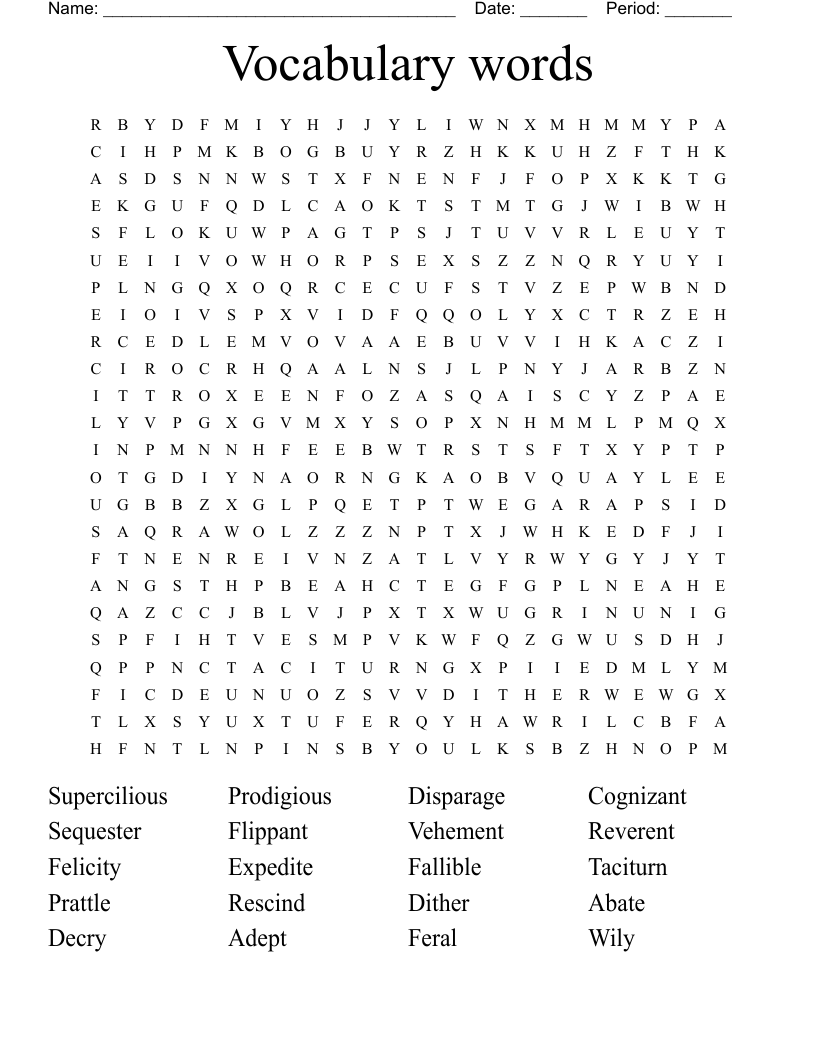 Vocabulary words  Word Search