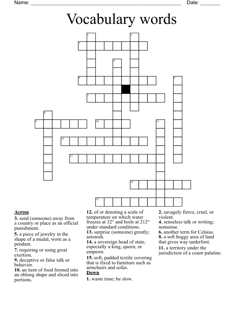 Vocabulary words  Crossword