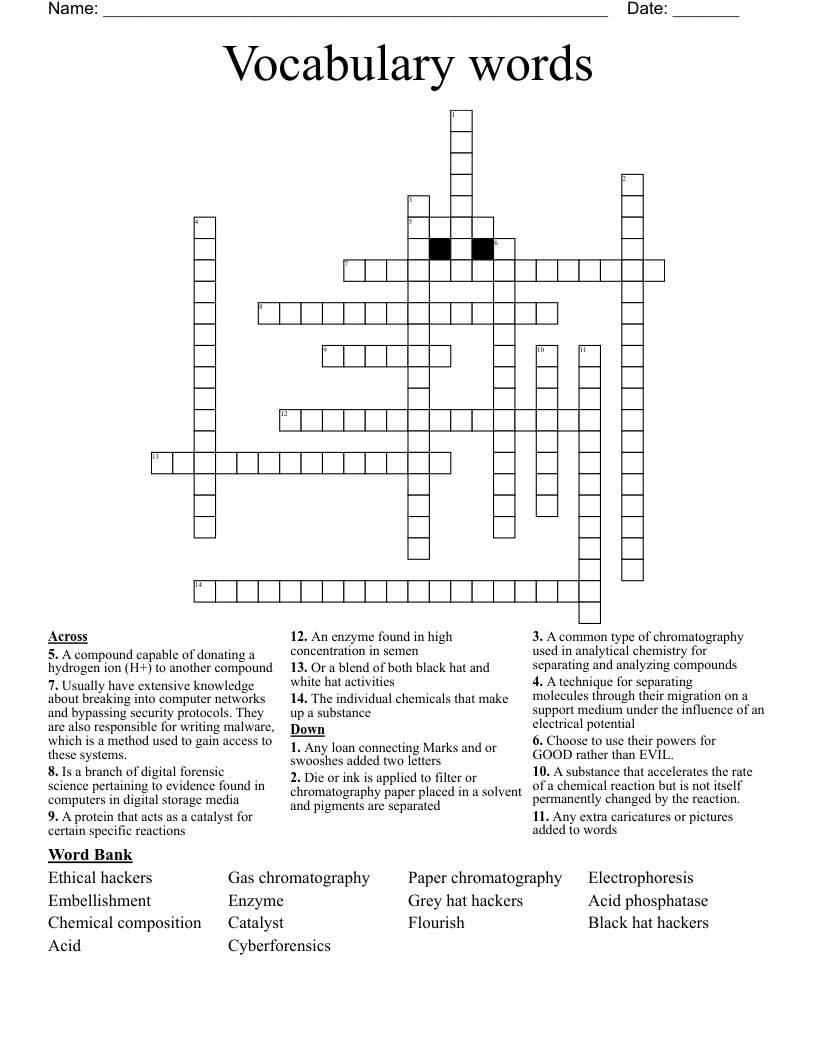 Vocabulary words  Crossword