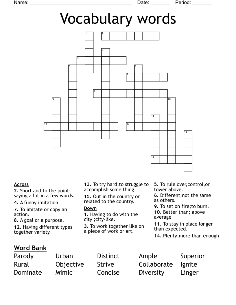 Vocabulary words  Crossword