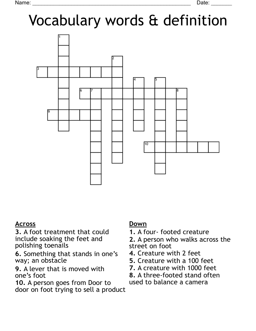Vocabulary words & definition  Crossword