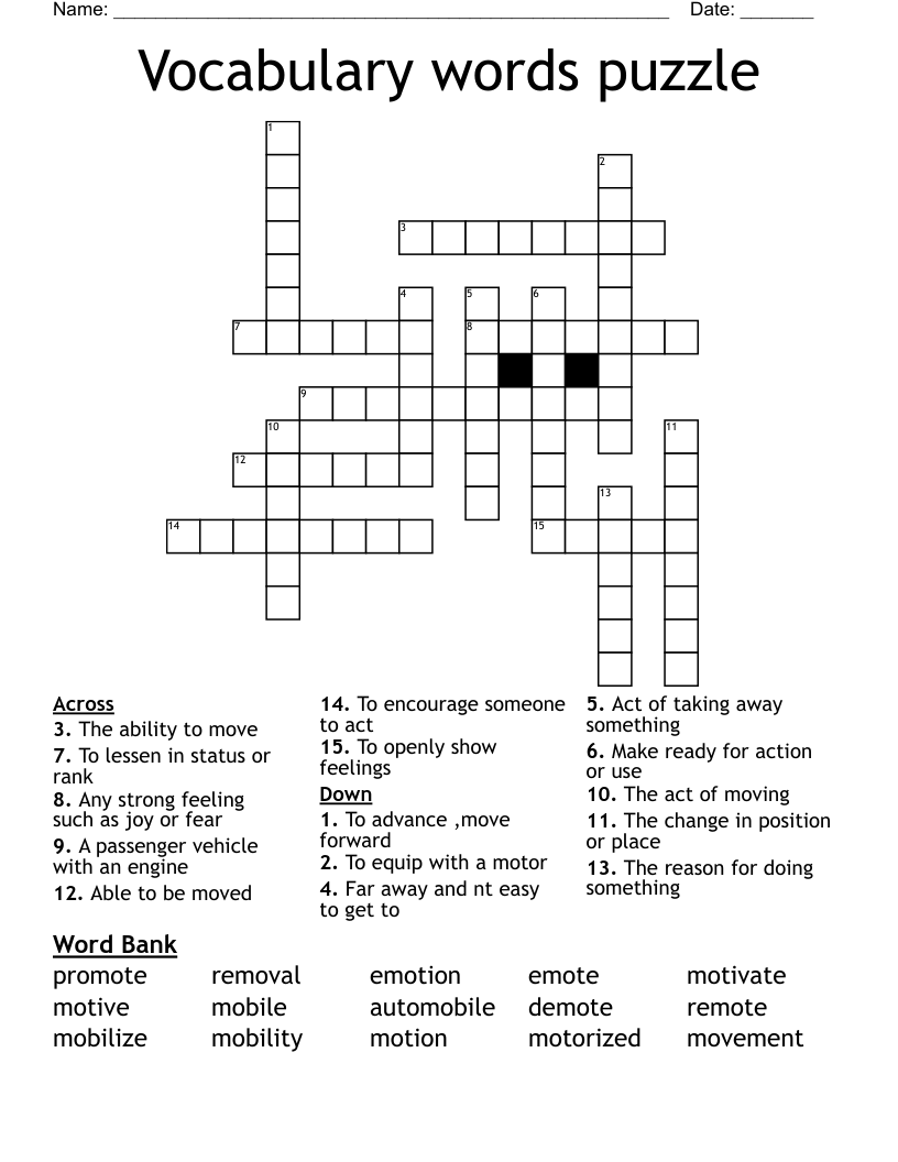 Vocabulary words puzzle  Crossword