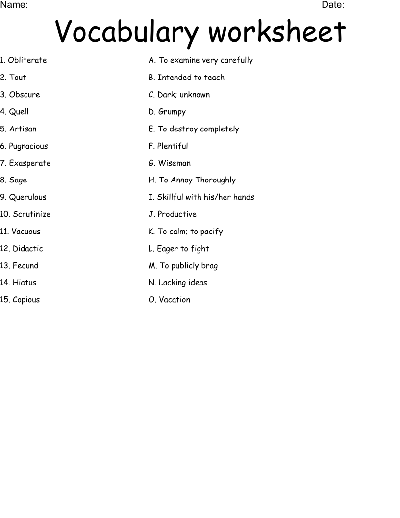 Vocabulary worksheet 