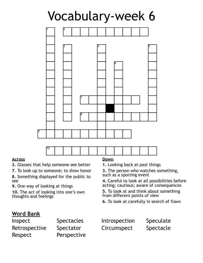 Vocabulary-week 6 Crossword