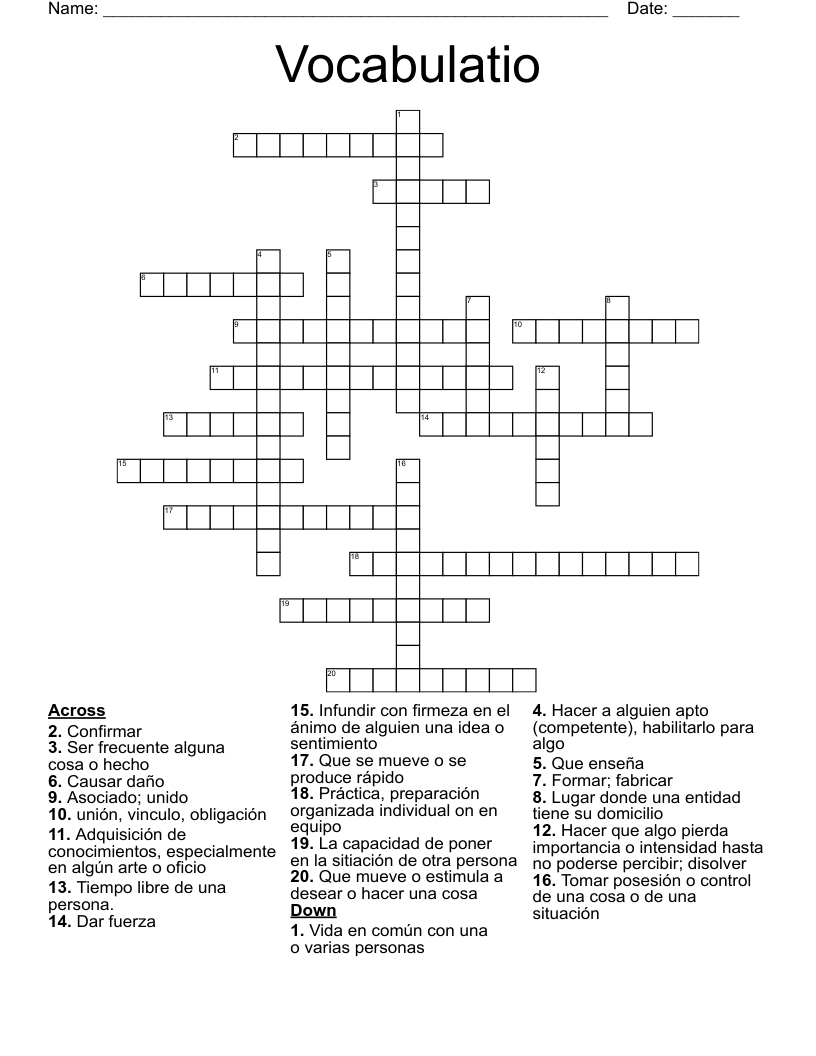 Vocabulatio  Crossword