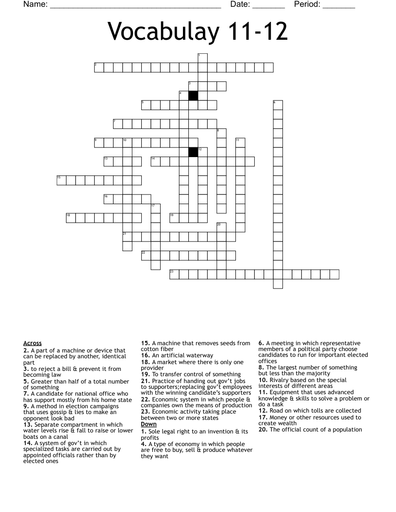 Vocabulay 11-12 Crossword